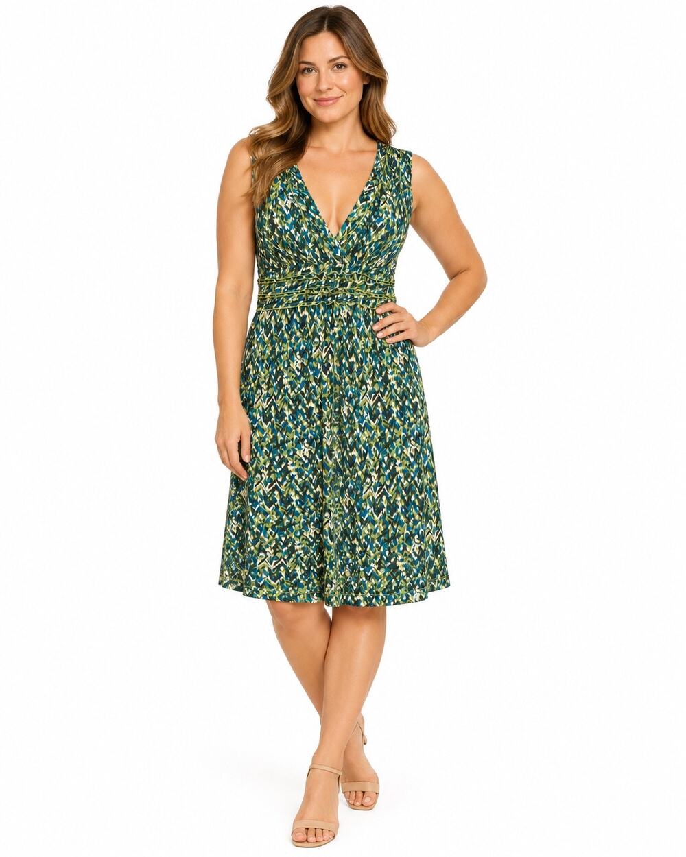 BCBGMAXAZRIA Blue Green Abstract Print Sleeveless Stretch Dress Medium